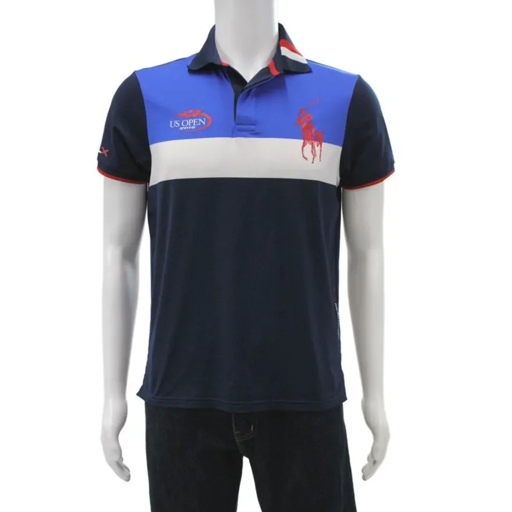 RLX Ralph Lauren Mens Striped Collared Short Sleeve Polo Shirt Blue Size M